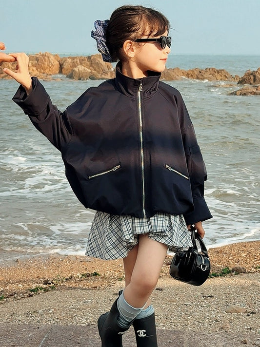 【100-160cm】フロントジップクロップドジャケット
