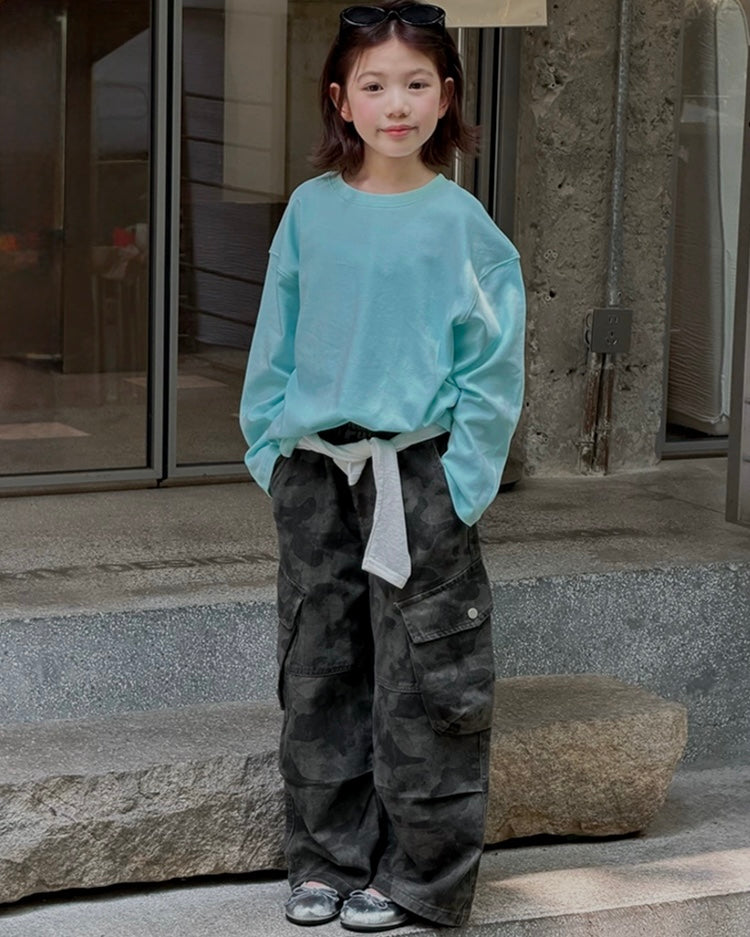 親子お揃い カモフラージュ ワイドカーゴパンツ｜120-160cm