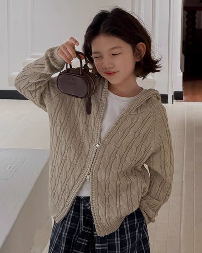 [110-160cm] Parent-Child Matching Cable Knit Zip Hoodie