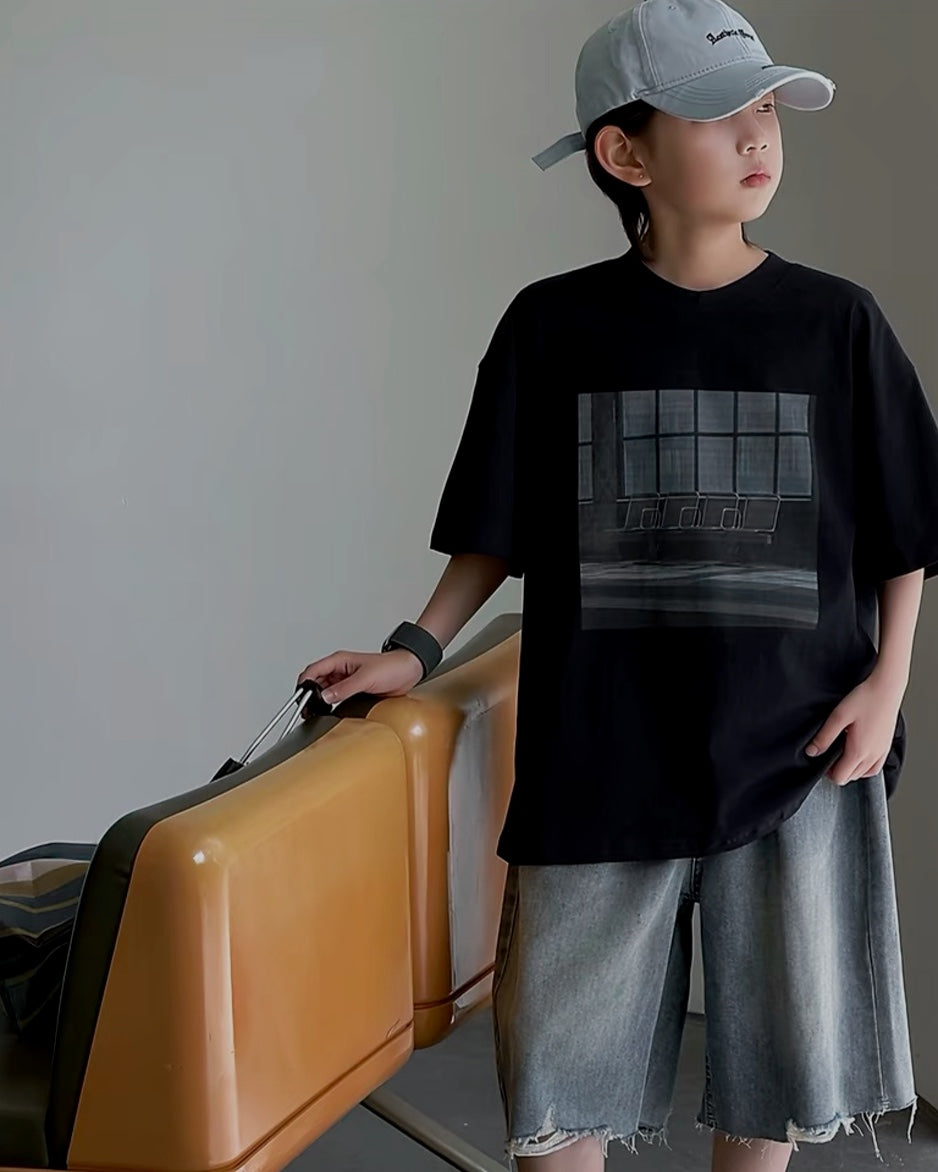 カットオフ ワイドデニムハーフパンツ｜110-160cm