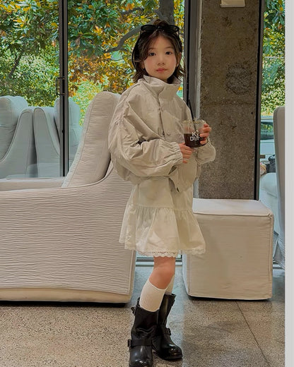 親子お揃い ニュアンスグレー スタンドカラージャケット｜120-160cm