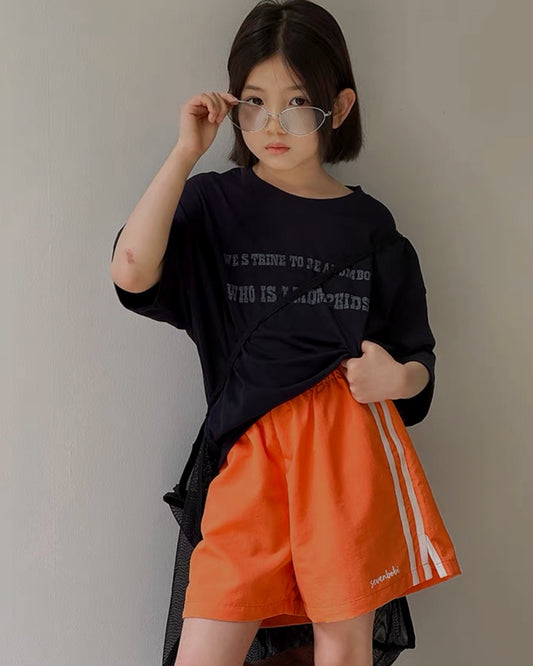 【110-160cm】レターロゴプリント ビッグTシャツ