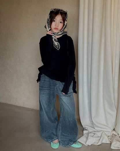 親子お揃い ウォッシュド カーブデニムパンツ｜120-160cm