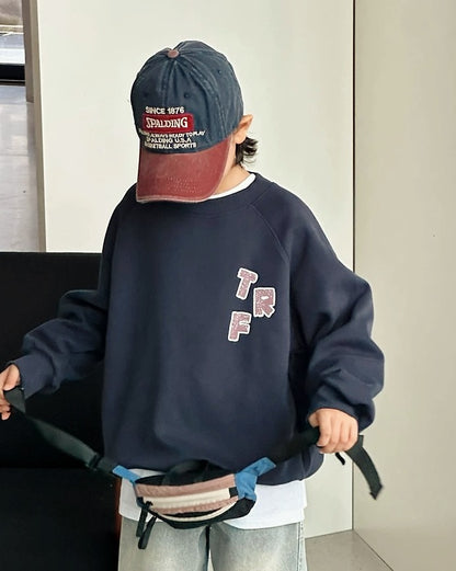 【110-160cm】バックグラフィックプリントスウェットプルオーバー