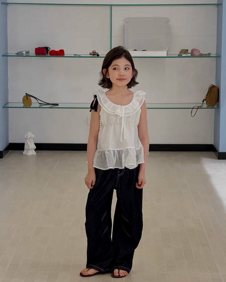 【110-160cm】Ruffle Collar Sleeveless Top
