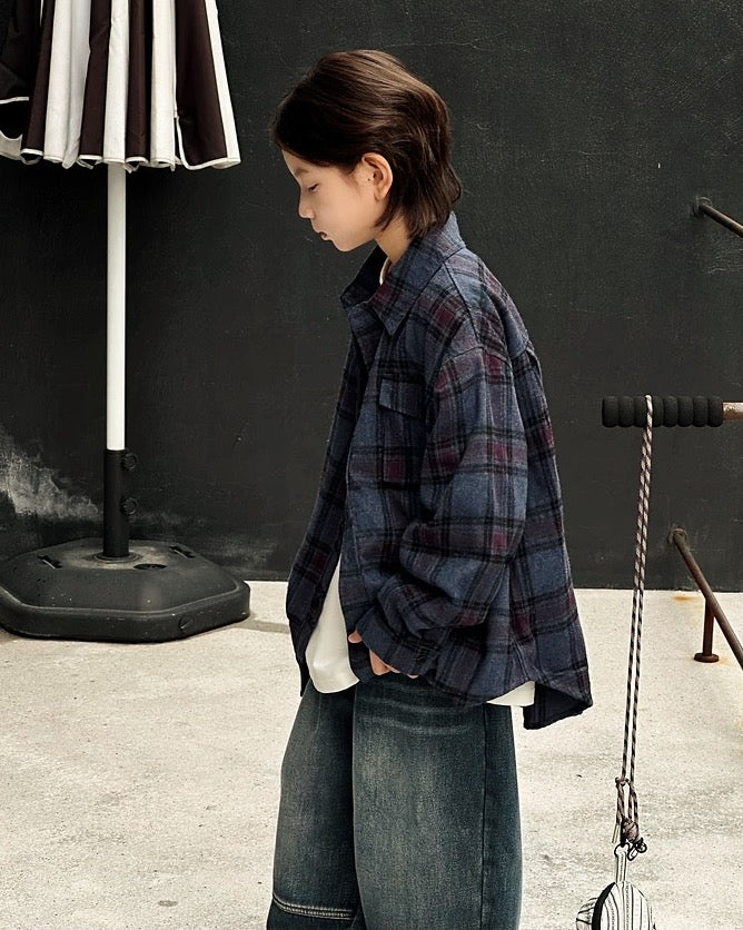 【110-160cm】コットンフランネルチェックシャツ