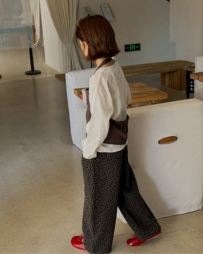 親子お揃い レオパード ワイドストレートパンツ｜120-160cm