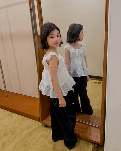 【110-160cm】Ruffle Collar Sleeveless Top