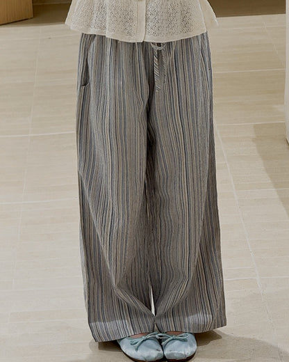 コットンストライプ ワイドパンツ｜110-160cm