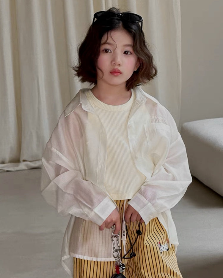 Matching parent-child sheer light shirt (2 colors) | 110-160cm