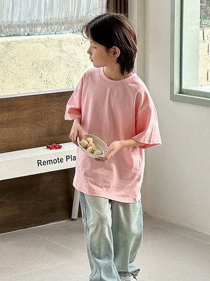 【110-160cm】フロントソリッドTシャツ