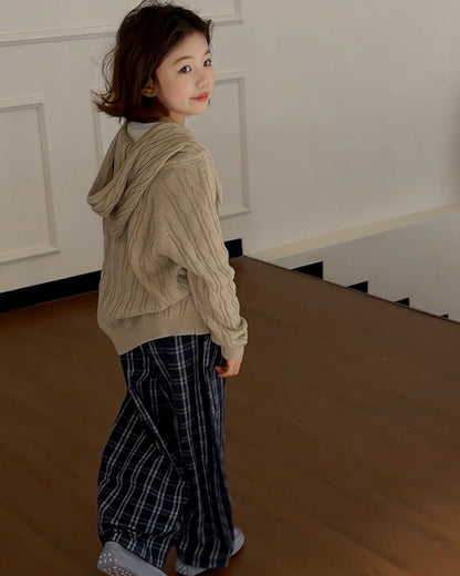 [110-160cm] Parent-Child Matching Cable Knit Zip Hoodie