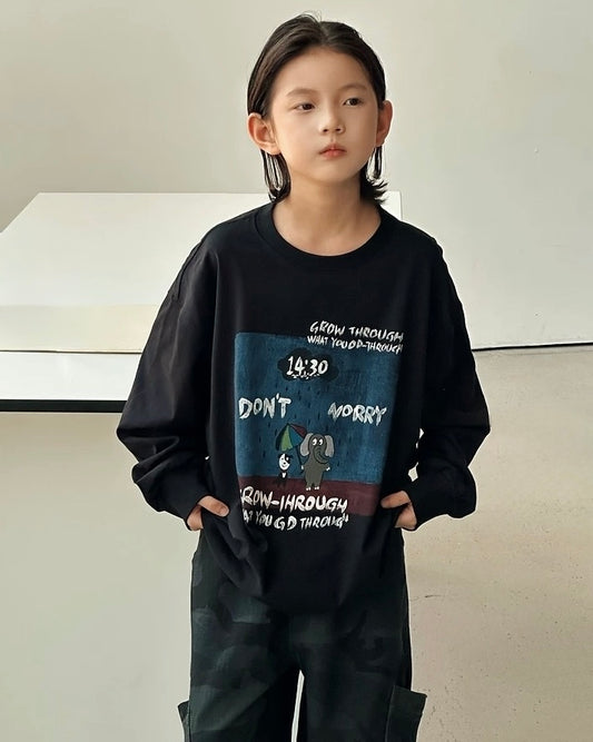 【110-160cm】フロントデザインロングスリーブTシャツ