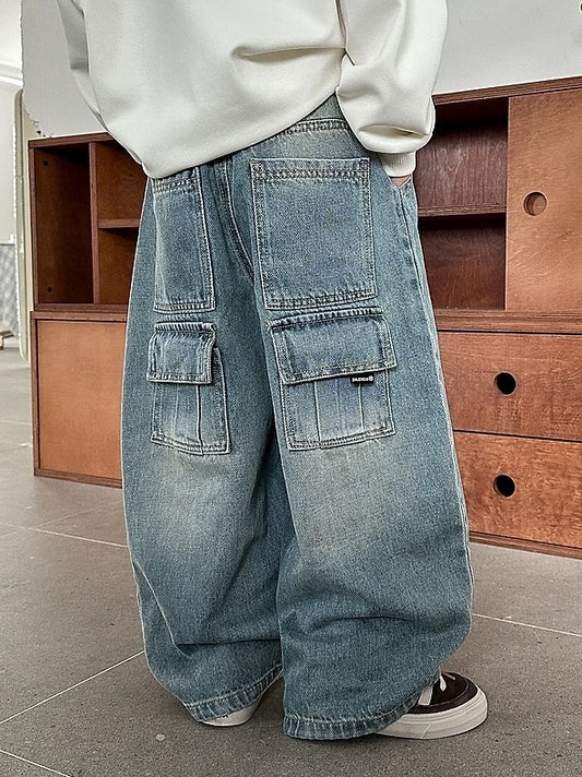 [100-160cm] Back pocket wide jeans