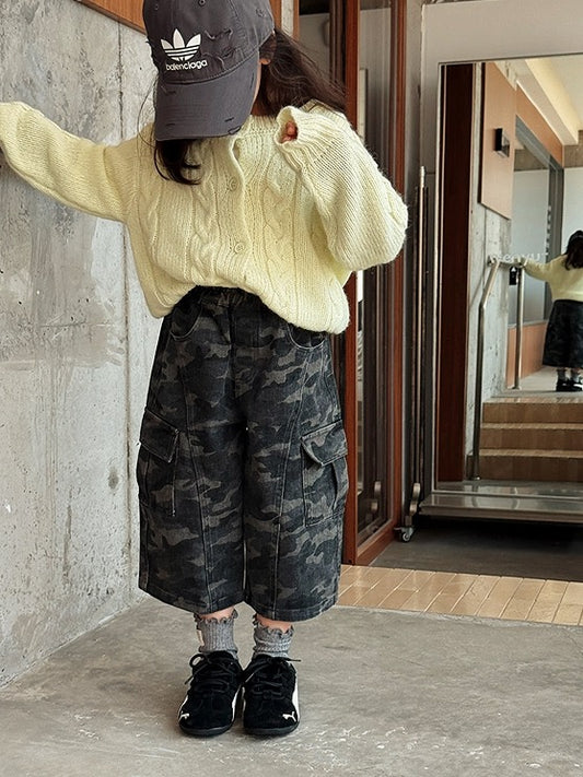 【100-160cm】迷彩柄7分丈パンツ