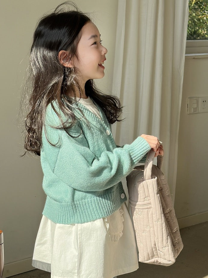 [90-160cm] V-neck cropped cardigan in 4 colors