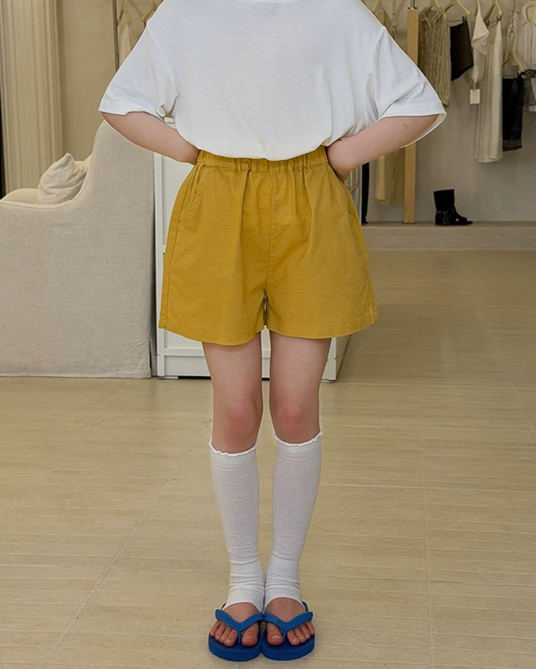 親子お揃い リネンブレンド ベーシックショートパンツ 全5色｜110-160cm