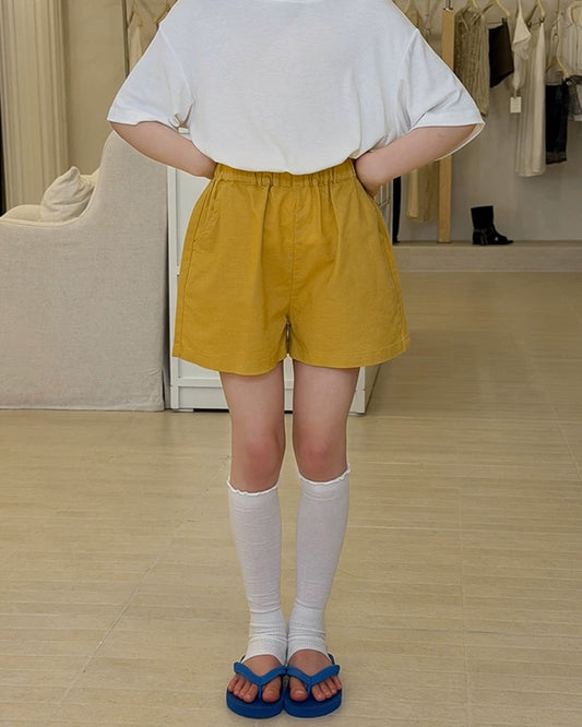 親子お揃い リネンブレンド ベーシックショートパンツ 全5色｜110-160cm