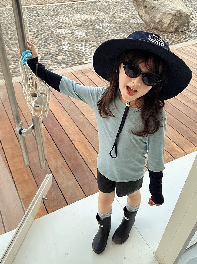 【100-160cm】バイカラーロングスリーブTシャツ