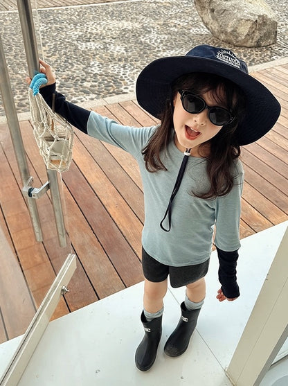 【100-160cm】バイカラーロングスリーブTシャツ