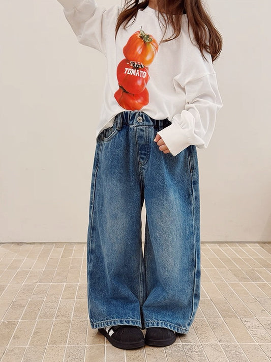 【100-160cm】ワイドジーンズ