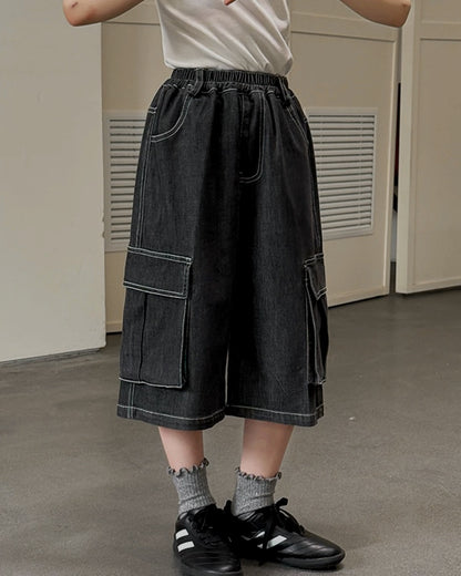 ステッチカーゴ デニムハーフパンツ｜110-160cm