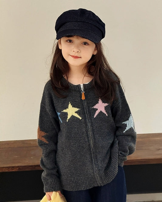【100-160cm】フロントジップStarカーディガン