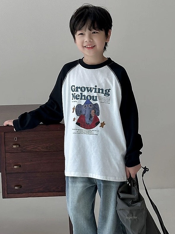 [100-160cm] Elephant Raglan Long Sleeve T-shirt