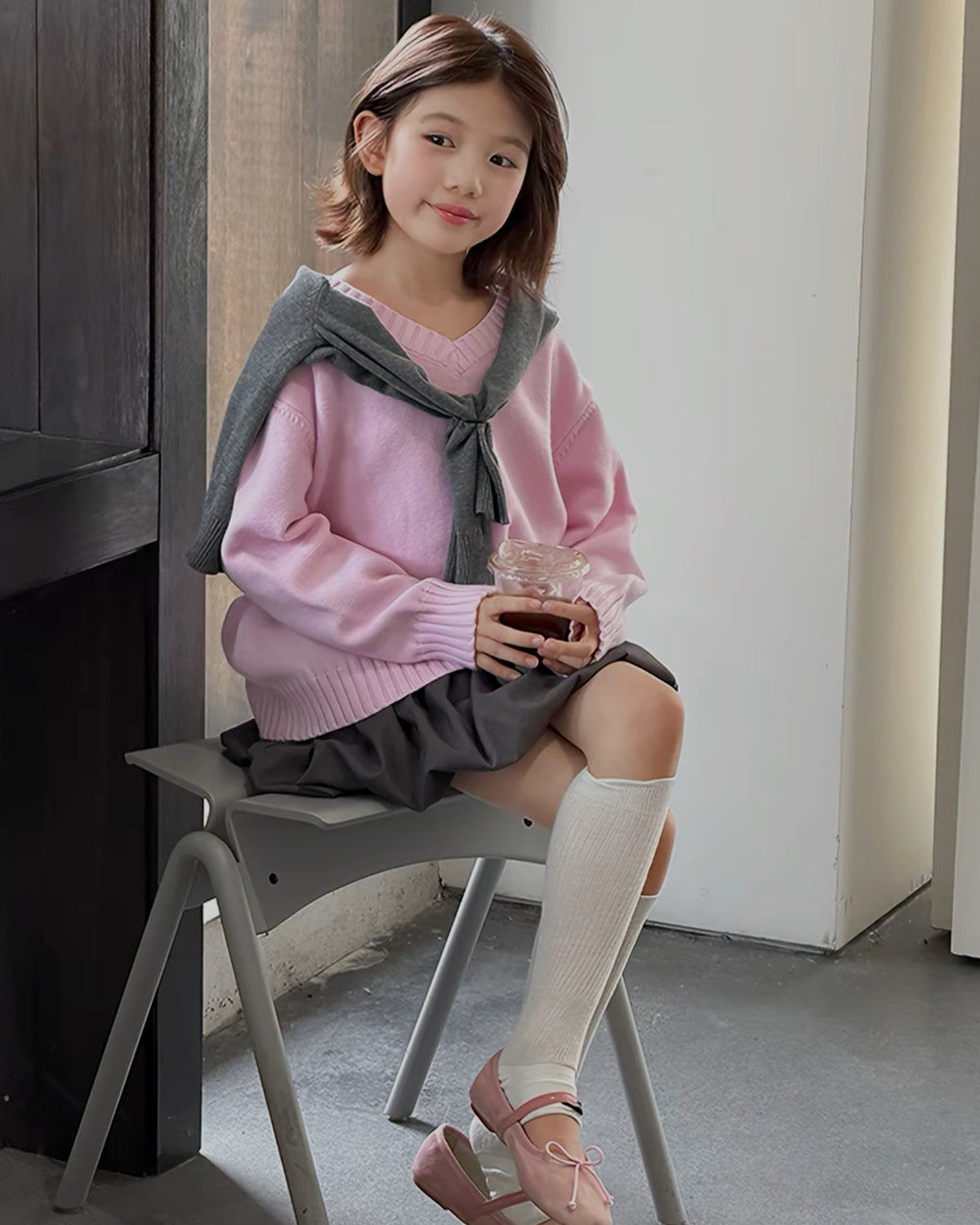 親子お揃い Vネックニットプルオーバー｜120-160cm