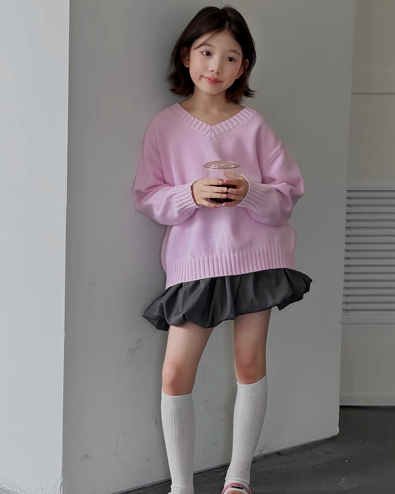 親子お揃い Vネックニットプルオーバー｜120-160cm