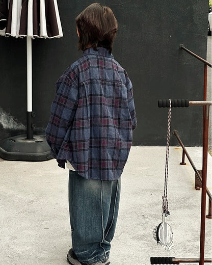 【110-160cm】コットンフランネルチェックシャツ