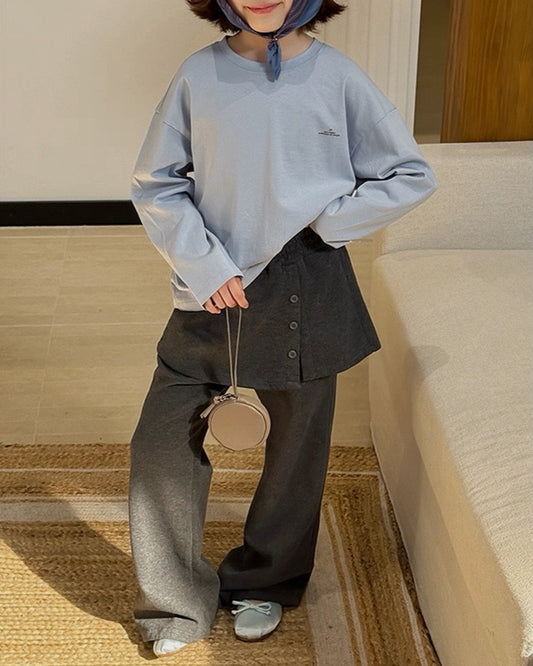 【110-160cm】親子お揃い スカートレイヤードワイドパンツ