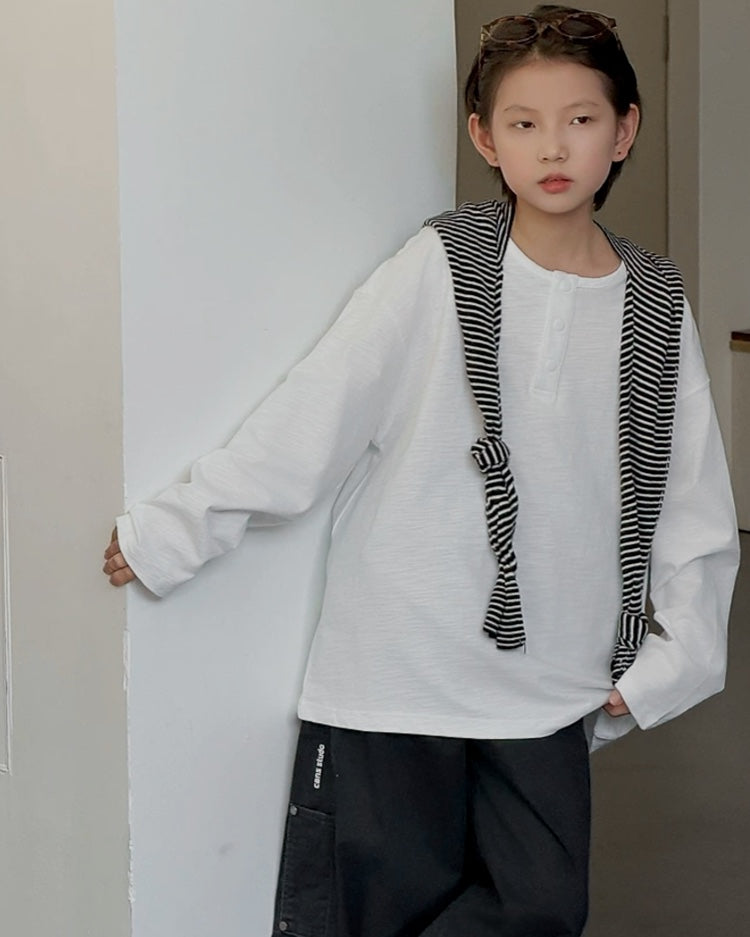 コットンヘンリーネック ロングTシャツ｜110-160cm