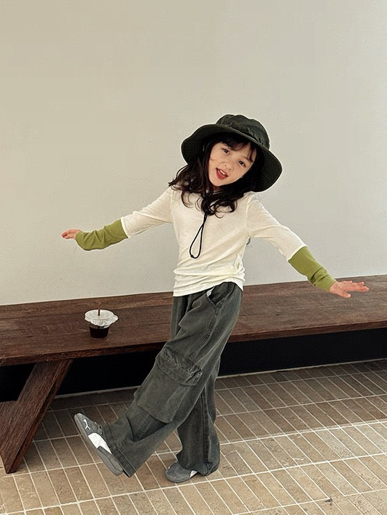 【100-160cm】バイカラーロングスリーブTシャツ