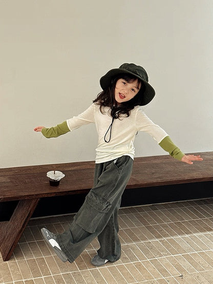 【100-160cm】バイカラーロングスリーブTシャツ