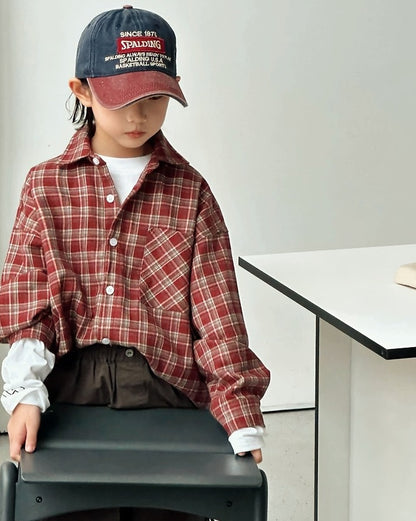 【110-160cm】チェック柄シャツ
