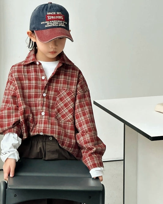 【110-160cm】チェック柄シャツ