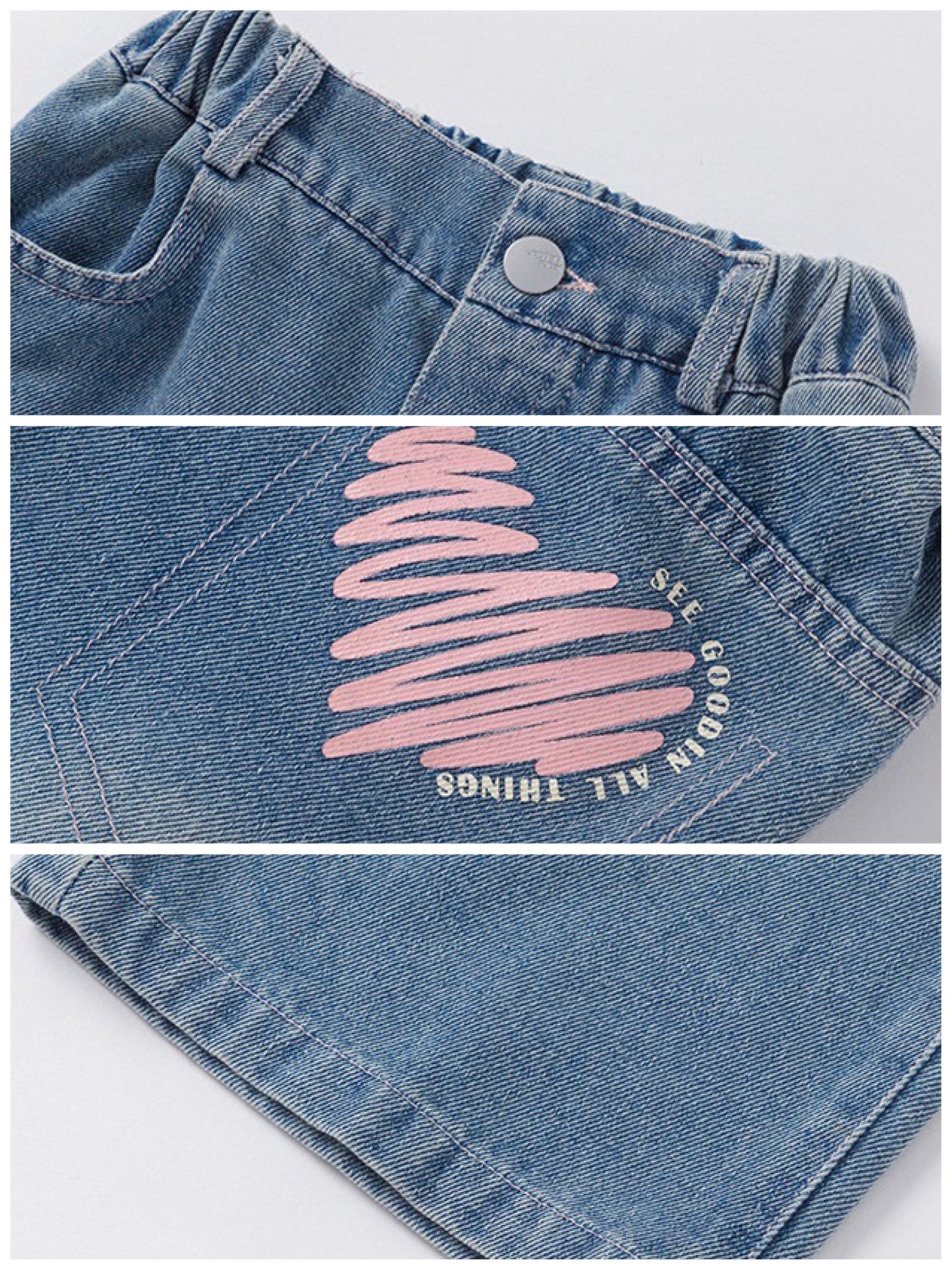 [90-160cm] Back heart print jeans