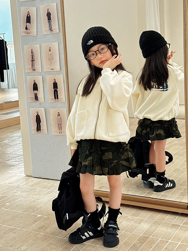 【100-160cm】迷彩柄ティアードスカート