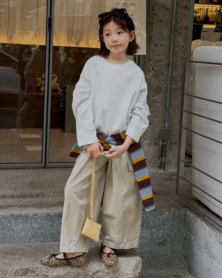 親子お揃い コットンツイル ワイドカーゴパンツ 全2色｜120-160cm
