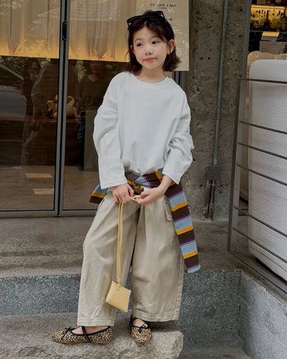 親子お揃い コットンツイル ワイドカーゴパンツ 全2色｜120-160cm