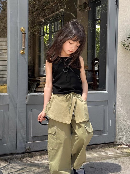 【100-160cm】スカート付き ドローストリング パンツ