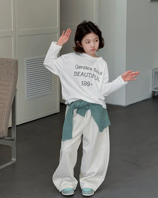 【110-160cm】親子お揃い レターロゴ ロングスリーブ Tシャツ