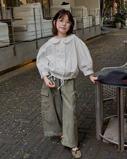 親子お揃い コットンツイル ワイドカーゴパンツ 全2色｜120-160cm