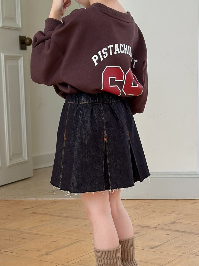 [90-160cm] Cut-off pleated denim skirt