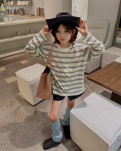 親子お揃い ニュアンスボーダー 長袖Tシャツ｜120-160cm