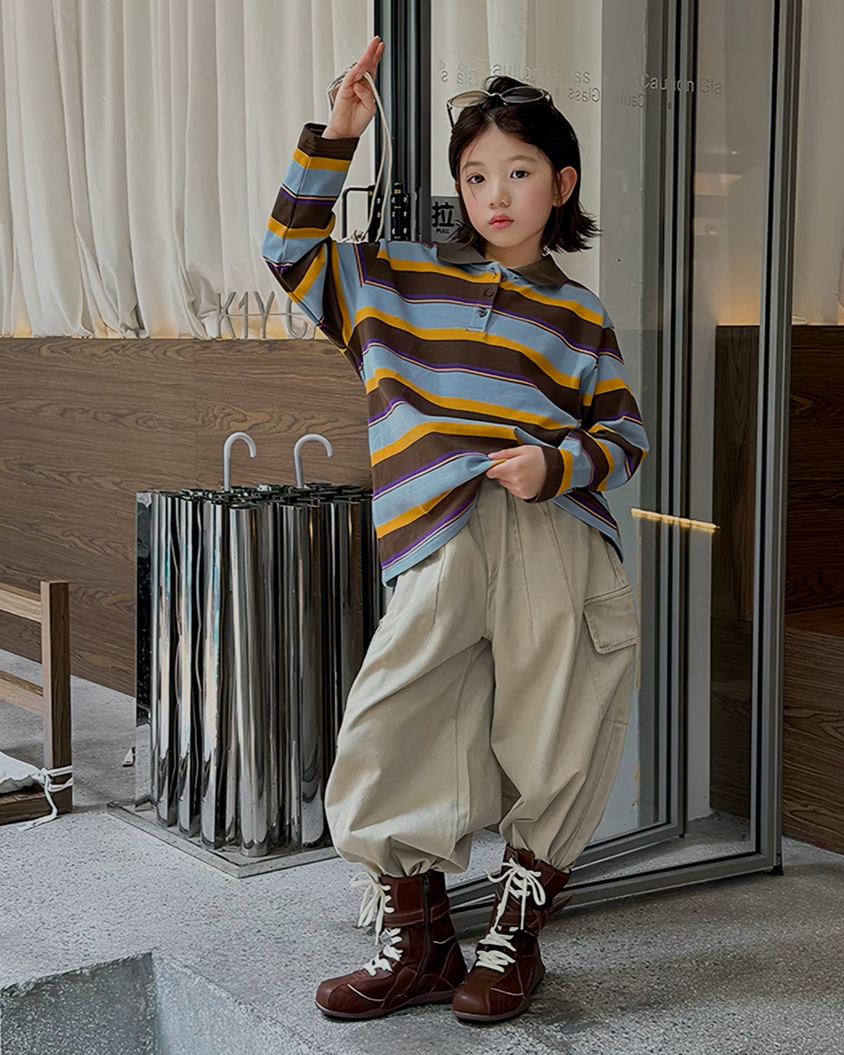 親子お揃い コットンツイル ワイドカーゴパンツ 全2色｜120-160cm