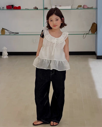 【110-160cm】Ruffle Collar Sleeveless Top