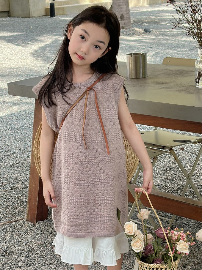 [90-160cm] Openwork long knit vest dress