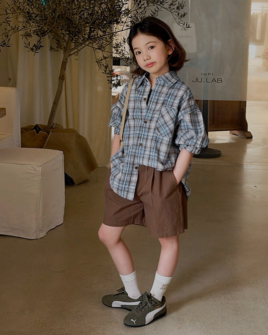 【110-160cm】親子お揃い チェック柄 オーバーサイズ シャツ